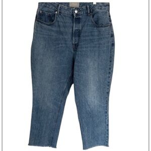 Everlane Blue jeans button fly 90’s curvy cheeky straight raw hem
